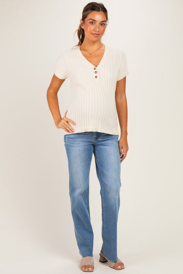 Blue Creased Raw Hem Slim Wide Leg Maternity Jeans