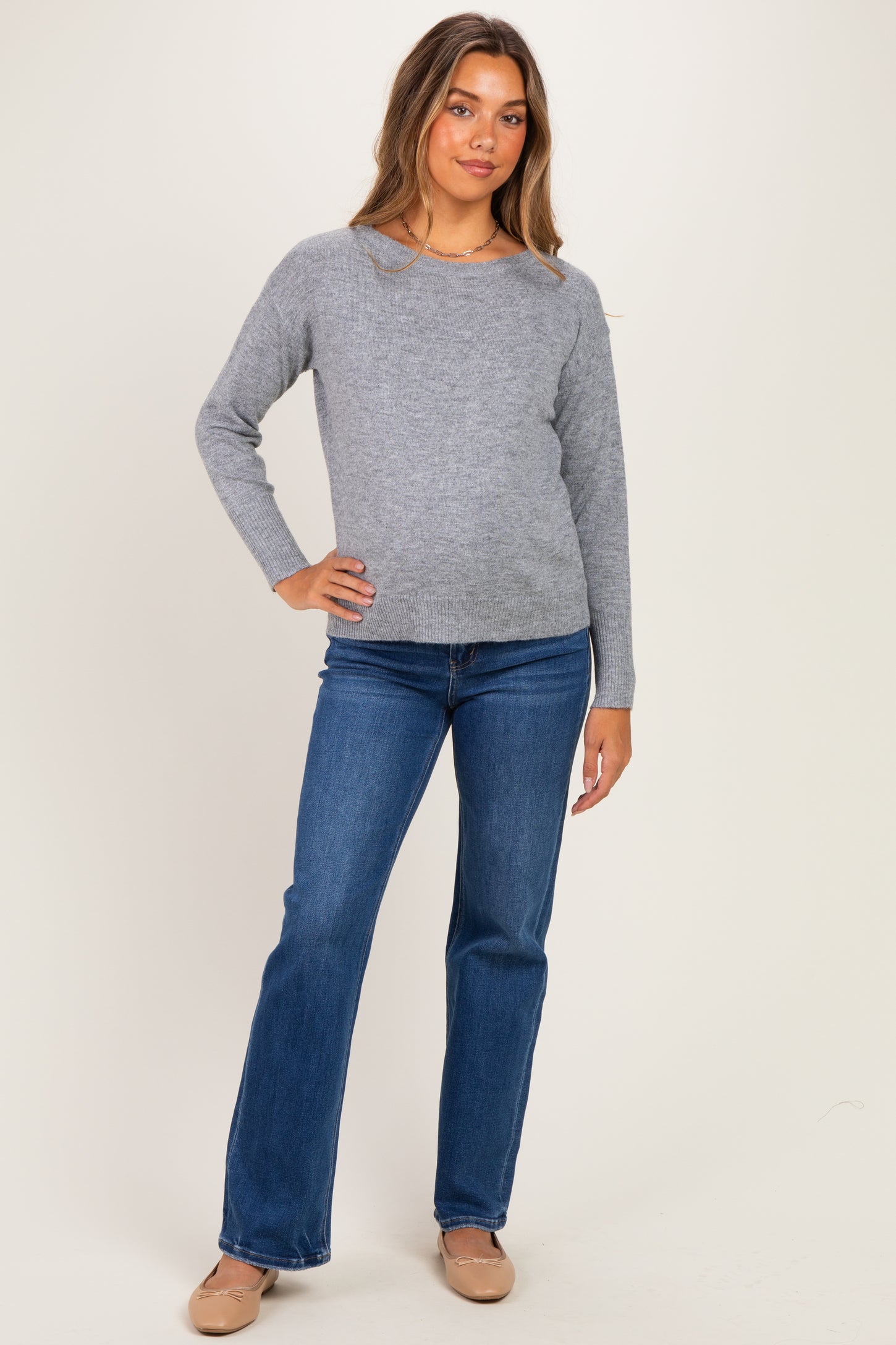 Navy Dark Wash Slim Wide Leg Maternity Jeans
