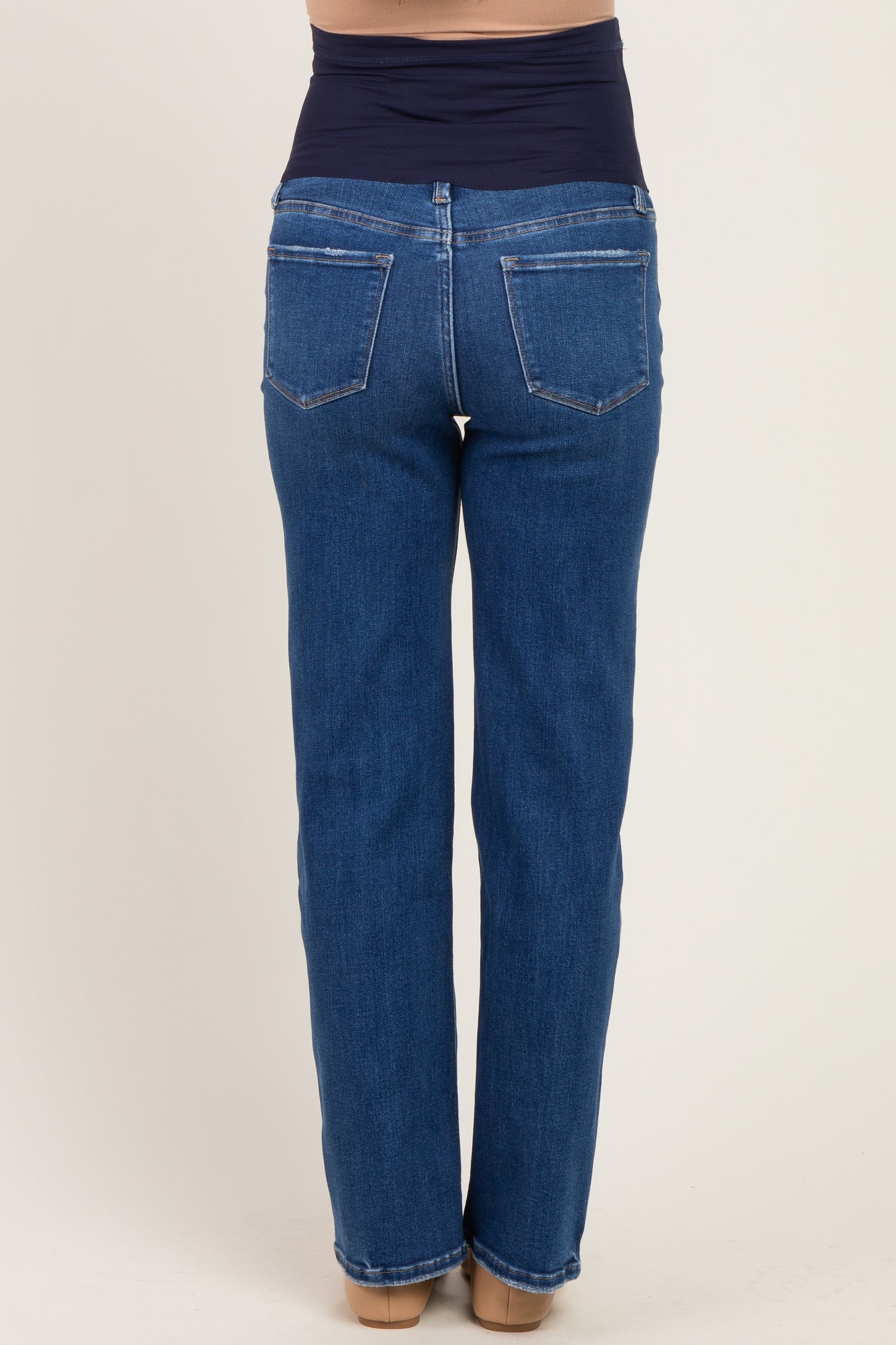Navy Dark Wash Slim Wide Leg Maternity Jeans