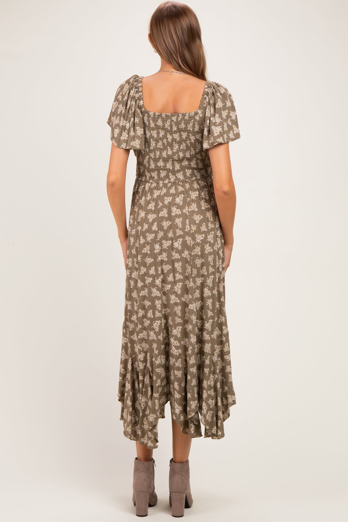 Olive Floral Embroidered Maternity Maxi Dress