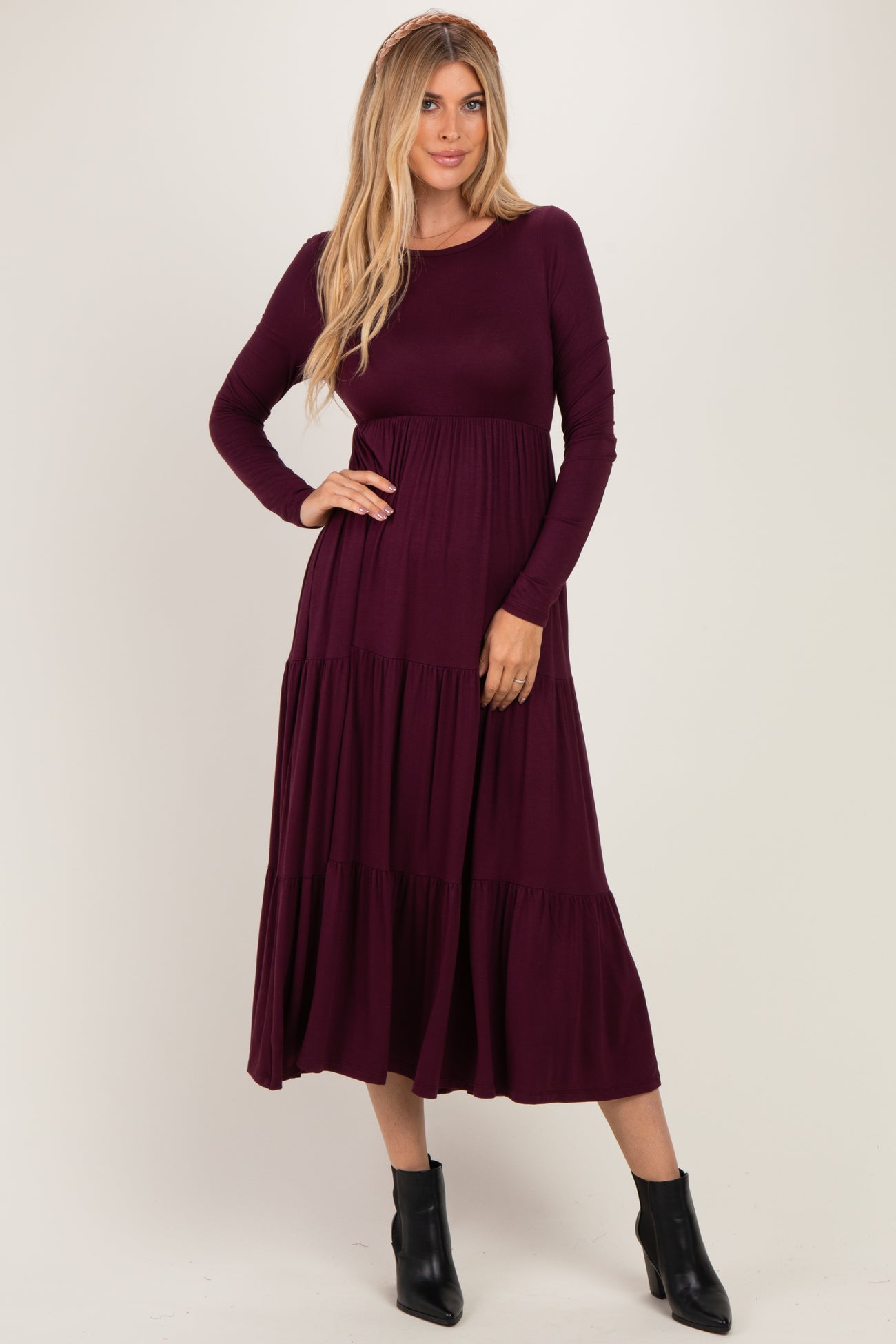 Burgundy Long Sleeve Maxi Dress