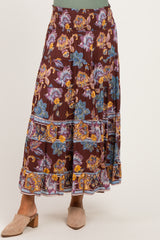 Cocoa Floral Smocked Waistband Tiered Maternity Maxi Skirt