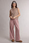 Dusty Pink Striped Drawstring Wide Leg Pants