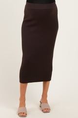 Chocolate Ribbed Sweater Maternity Midi Skirt