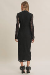 Black Fitted Lace Midi Dress