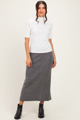 Charcoal Two Tone Ribbed Sweater Midi Skirt