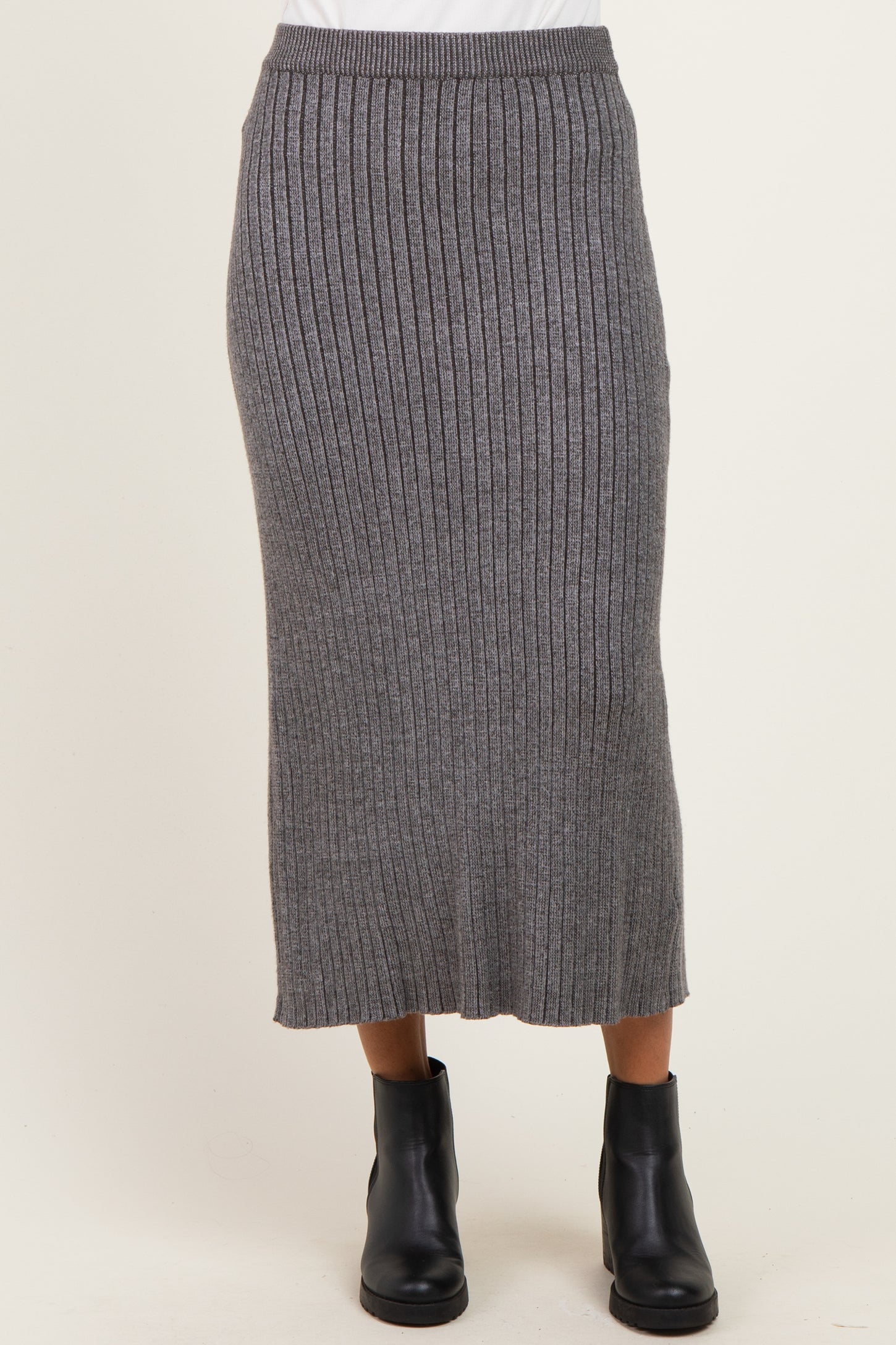 Charcoal Two Tone Ribbed Sweater Midi Skirt