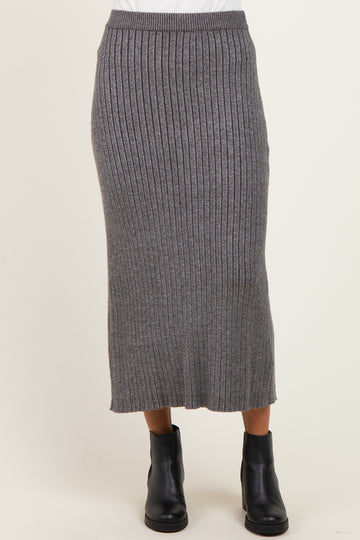 Charcoal Two Tone Ribbed Sweater Midi Skirt