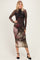 Olive Large Floral Print Mesh Long Sleeve Midi Dress