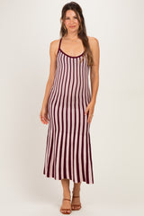 Plum Striped Knit Fitted Maternity Midi Dress