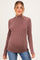 Brown Ribbed Fitted Mock Neck Long Sleeve Maternity Top
