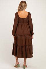 Brown Tiered Long Sleeve V-Neck Maternity Maxi Dress