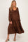 Brown Tiered Long Sleeve V-Neck Maternity Maxi Dress