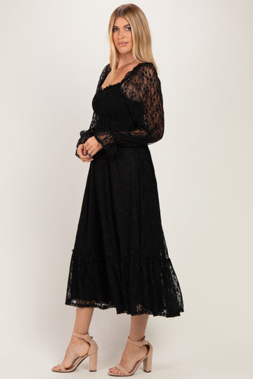 Black Sweetheart Lace Long Sleeve Maxi Dress