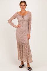Mocha Off Shoulder Long Sleeve Boho Maxi Dress