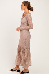 Mocha Off Shoulder Long Sleeve Boho Maxi Dress