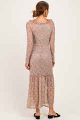 Mocha Off Shoulder Long Sleeve Boho Maxi Dress