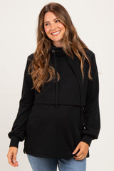 Black Long Sleeve Drawstring Hooded Maternity Pullover