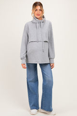 Gray Long Sleeve Drawstring Hooded Maternity Pullover