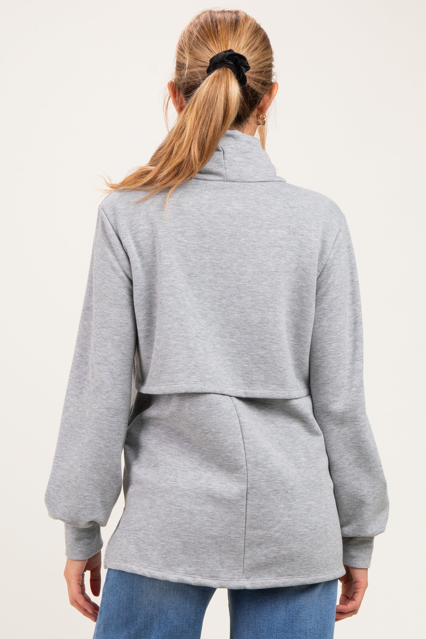 Gray Long Sleeve Drawstring Hooded Maternity Pullover