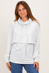Heather Gray Long Sleeve Drawstring Hooded Maternity Pullover