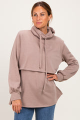 Mocha Long Sleeve Drawstring Hooded Maternity Pullover