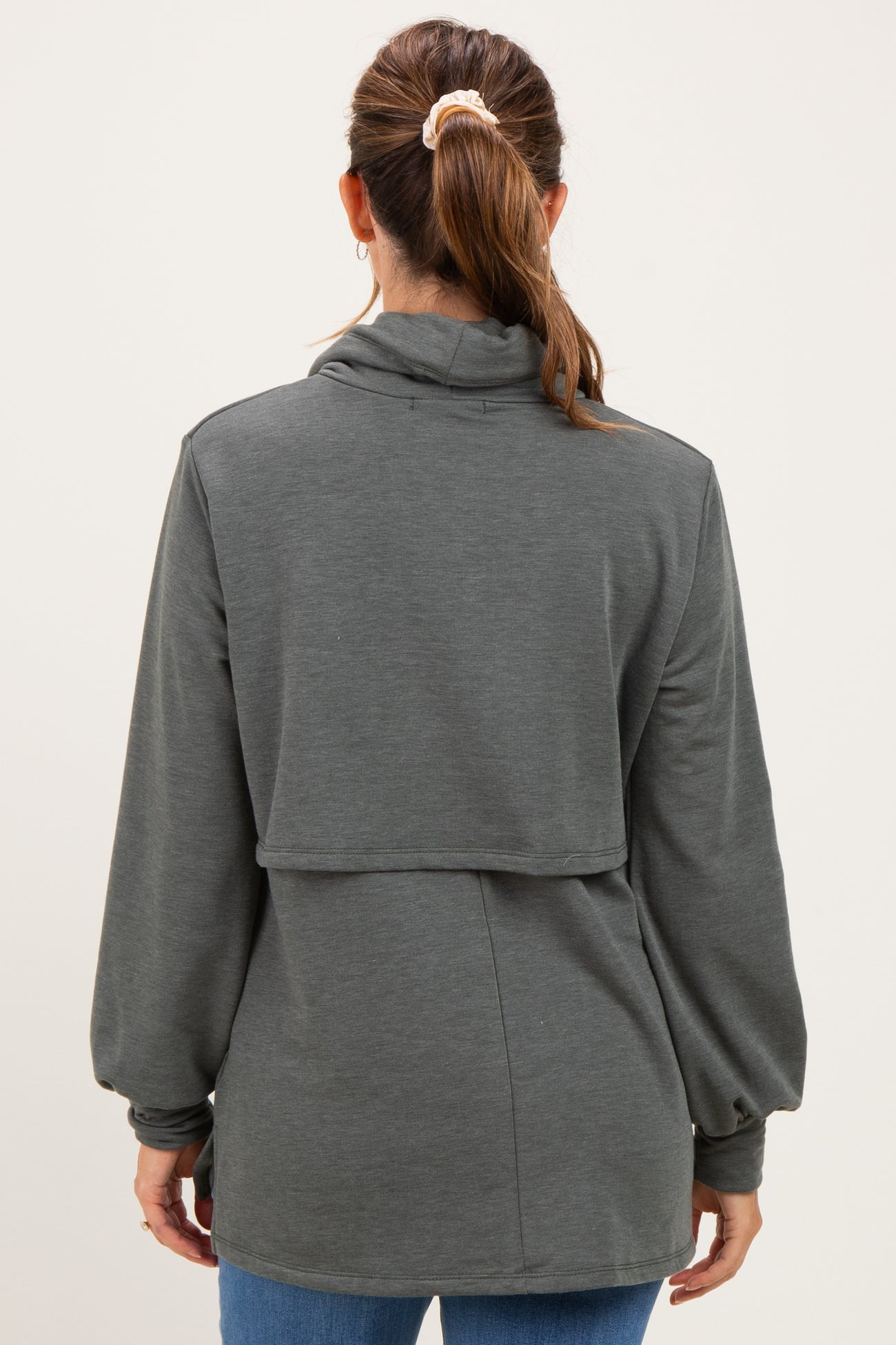 Olive Long Sleeve Drawstring Hooded Maternity Pullover
