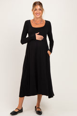 Black Long Sleeve Scoop Neck Maternity Maxi Dress