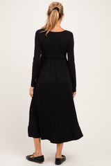Black Long Sleeve Scoop Neck Maternity Maxi Dress