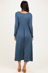 Teal Long Sleeve Scoop Neck Maxi Dress