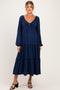 Navy Tiered Long Sleeve V-Neck Maternity Maxi Dress