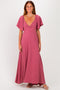 Mauve Knotted V-Neck Flutter Sleeve Maxi Dress