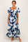 Navy/ Ivory Floral Ruched Bust Flutter Sleeve Maxi Dress