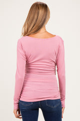 Mauve Ribbed Knit Long Sleeve Wrap Maternity Nursing Top