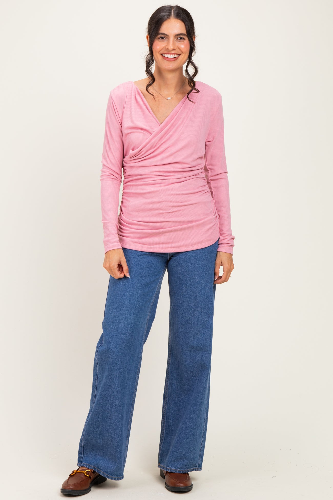 Mauve Ribbed Knit Long Sleeve Wrap Nursing Top