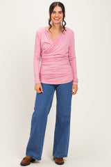 Mauve Ribbed Knit Long Sleeve Wrap Nursing Top