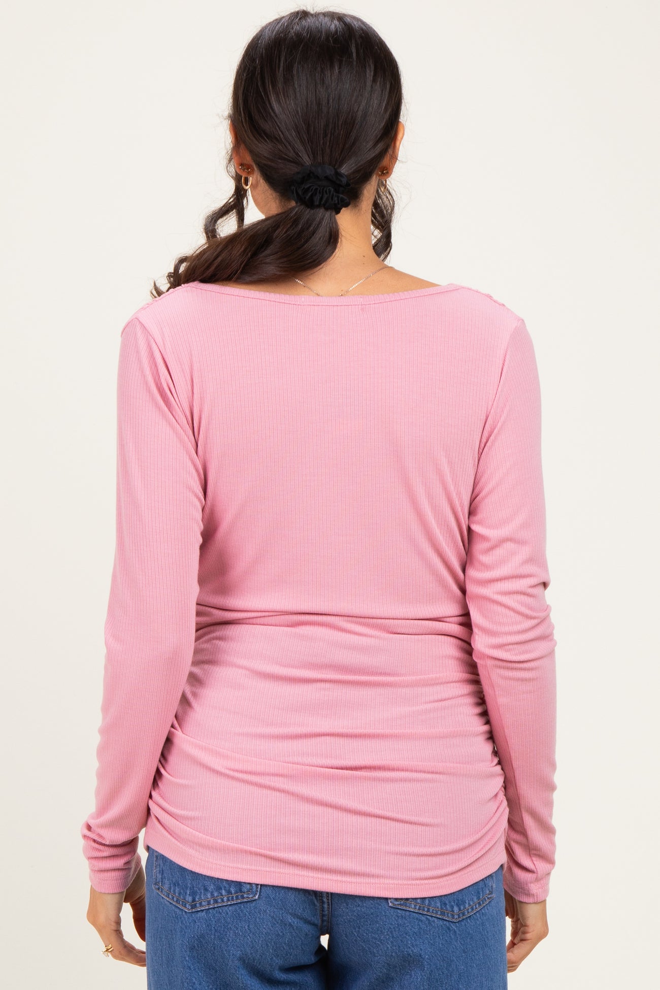 Mauve Ribbed Knit Long Sleeve Wrap Nursing Top