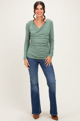 Sage Ribbed Knit Long Sleeve Wrap Maternity Nursing Top