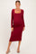 Burgundy Fitted Long Sleeve Square Neck Maternity Midi Dress