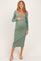 Sage Fitted Long Sleeve Square Neck Maternity Midi Dress