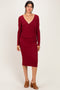 Burgundy Long Sleeve Wrap V-Neck Nursing Midi Dress