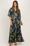 Navy Floral Satin Deep V-Neck Maternity Maxi Dress