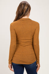 Mustard Soft Heathered Draped Wrap Maternity/Nursing Top