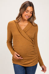 Mustard Soft Heathered Draped Wrap Maternity/Nursing Top