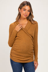 Mustard Soft Heathered Draped Wrap Maternity/Nursing Top