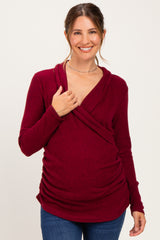 Burgundy Heathered Draped Wrap Maternity/Nursing Top