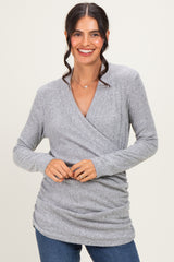 Grey Heathered Draped Wrap Nursing Top