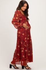Burnt Ginger Floral Mesh Front Tie Maternity Maxi Dress