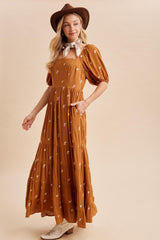 Sepia Embroidered Tiered Maxi Dress