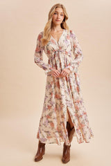 Cloud Floral Chiffon Button Down Maternity Maxi Dress